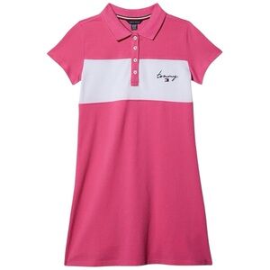 Girls Tommy Hilfiger Pink and White Polo Dress Size M 8/10 100%Cotton Golf dress